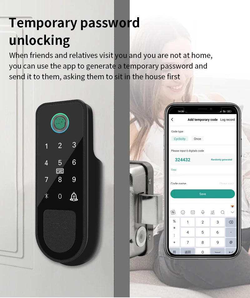 Support Tuya app Bluetooth app fingerprint intelligent door lock password RFID card wheel rim bolt lock electronic door lock