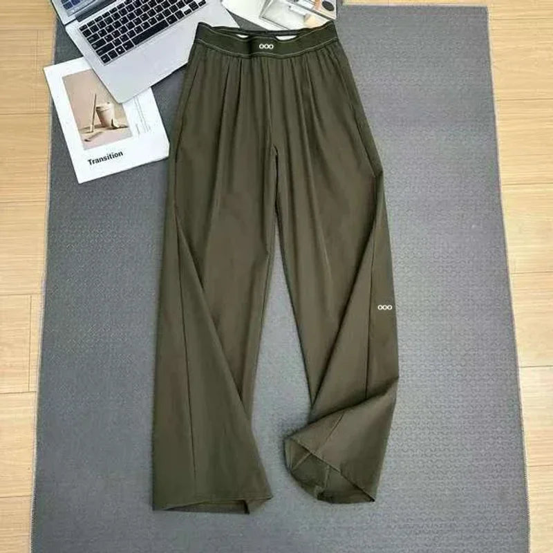 New High Waist Straight Leg Yoga Pants Women‘s Lightweight Quick-Dry Sports Long Pants Loose Slimming Casual Versatile Trousers
