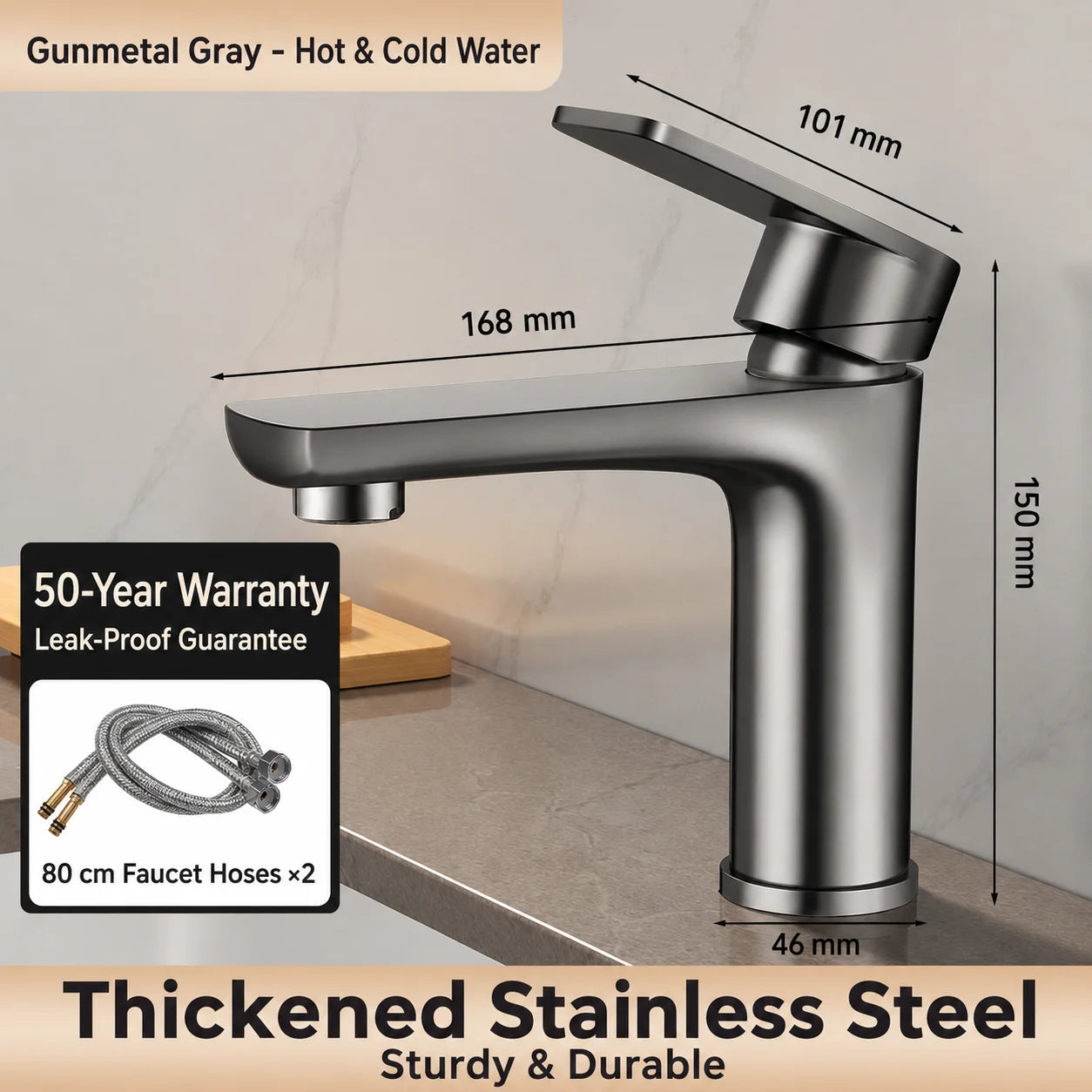 304 Stainless Steel Bathroom Sink Faucet Hot Cold Mixer Tap Single Handle Washbasin Faucet for Vanity