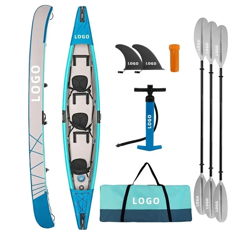 Inflatable Kayak 465CM Inflatable 3 Person Fishing Paddle Boat ,0.6mm PVC 8CM Drop Stitch 3 Chambers Ship for Ocean Lake Sea