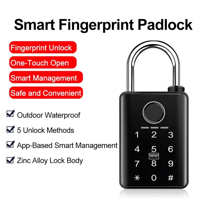 Waterproof Tuya Padlock Fingerprint Electronic Lock Keyless Unlock Heavy Duty Padlock for Home House Warehouse Garage 7/10mm