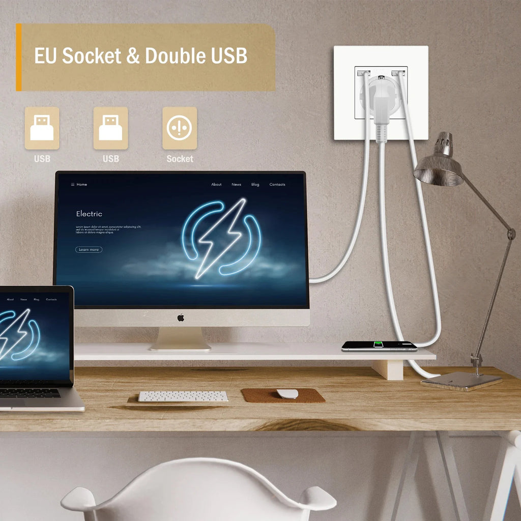 BSEED EU Wall Sockets Type-C USB Power Sockets Double Electric Sockets Triple Outlets Plastic Frame Germany Socket With Dual USB