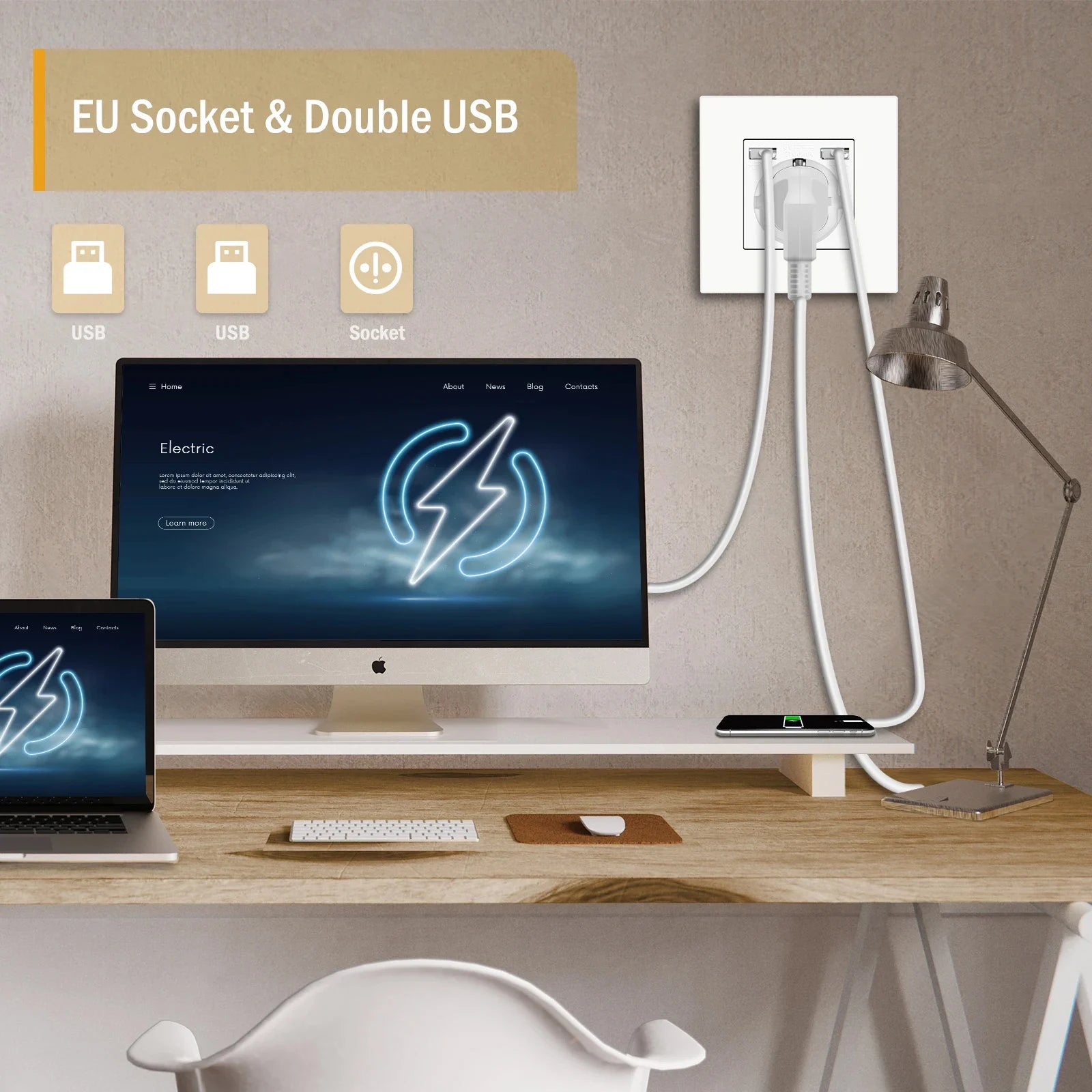 BSEED EU Wall Sockets Type-C USB Power Sockets Double Electric Sockets Triple Outlets Plastic Frame Germany Socket With Dual USB