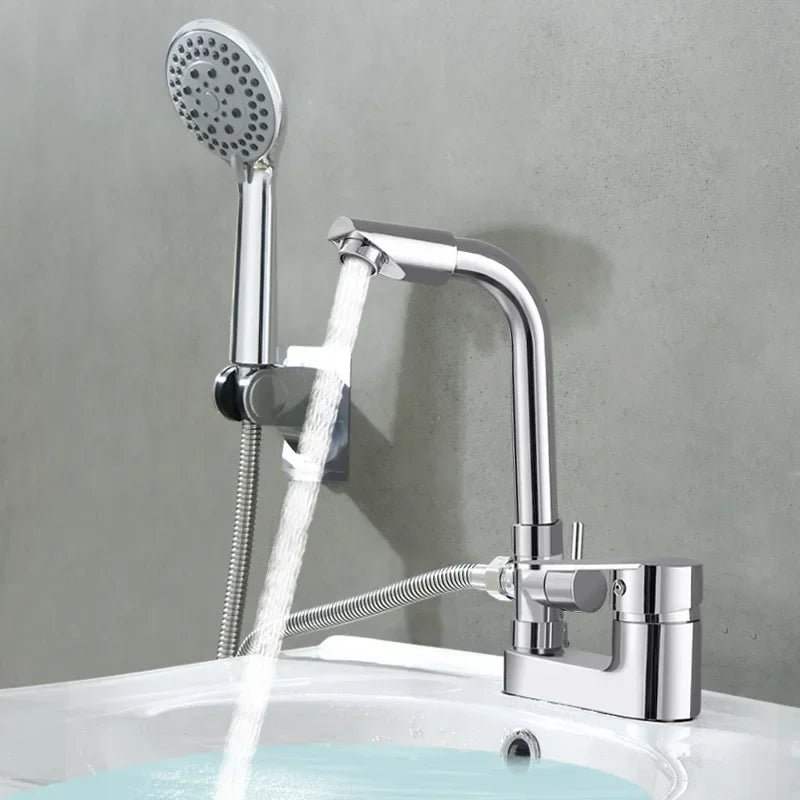 Chrome Basin Shower Faucet Multifunctional Bathroom Mixer Valve Basin Faucets Hot Cold Mixer Valve Single Handle Deck Mounted
