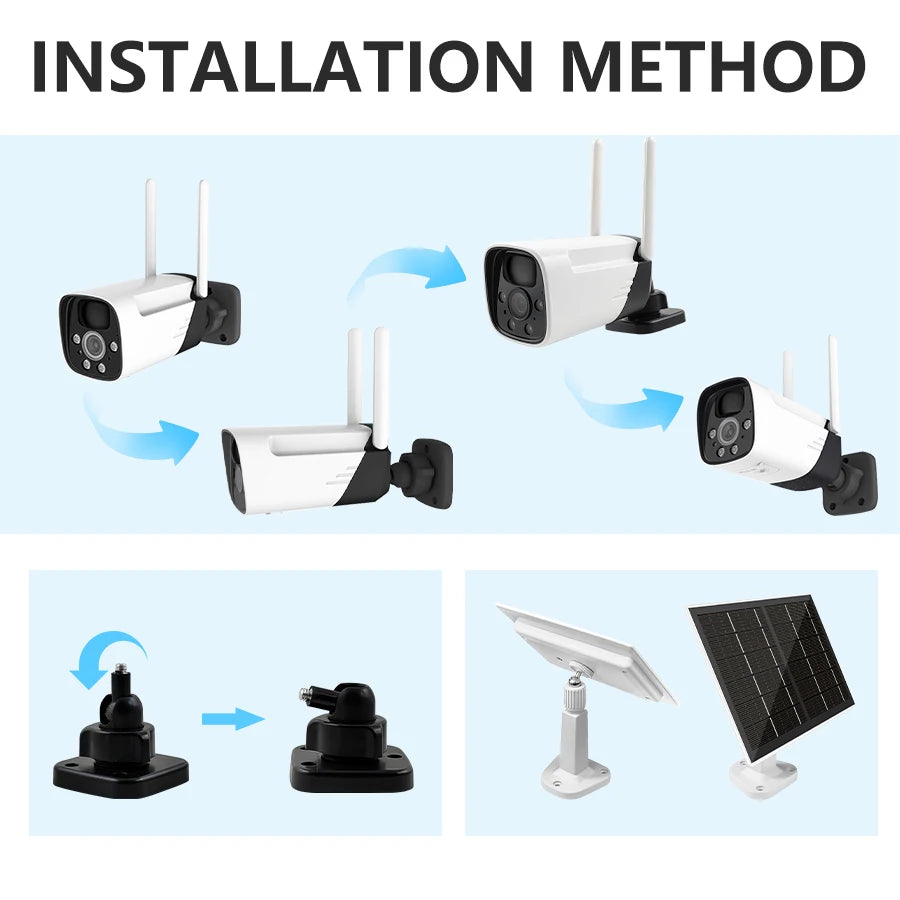 Solar Powered Security Camera Outdoor Wireless WiFi Camera 3MP Home Surveillance Camera Night Vision Waterproof Motion Detecti