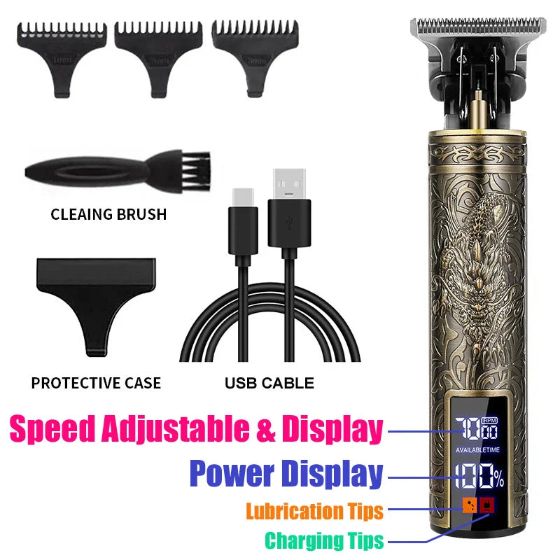 T9 Hair Trimmer for Men Cordless Beard Clipper 4 Guide Combs Brush USB C Cable Silent Operation Shaver Home Haircut Tool Kit