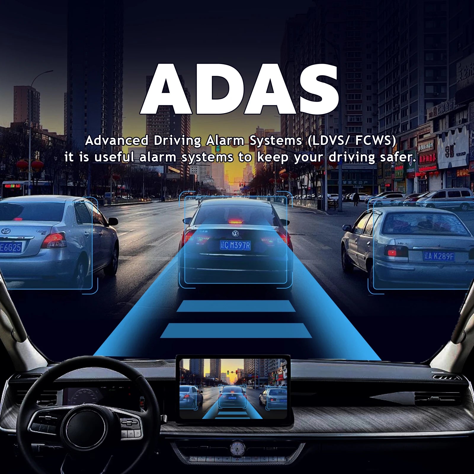 HD 1080 PDash Cam Car USB ADAS DVR Dual-lens Camera Video Special for Android Multimedia Player Front Recorder Reverse Vision