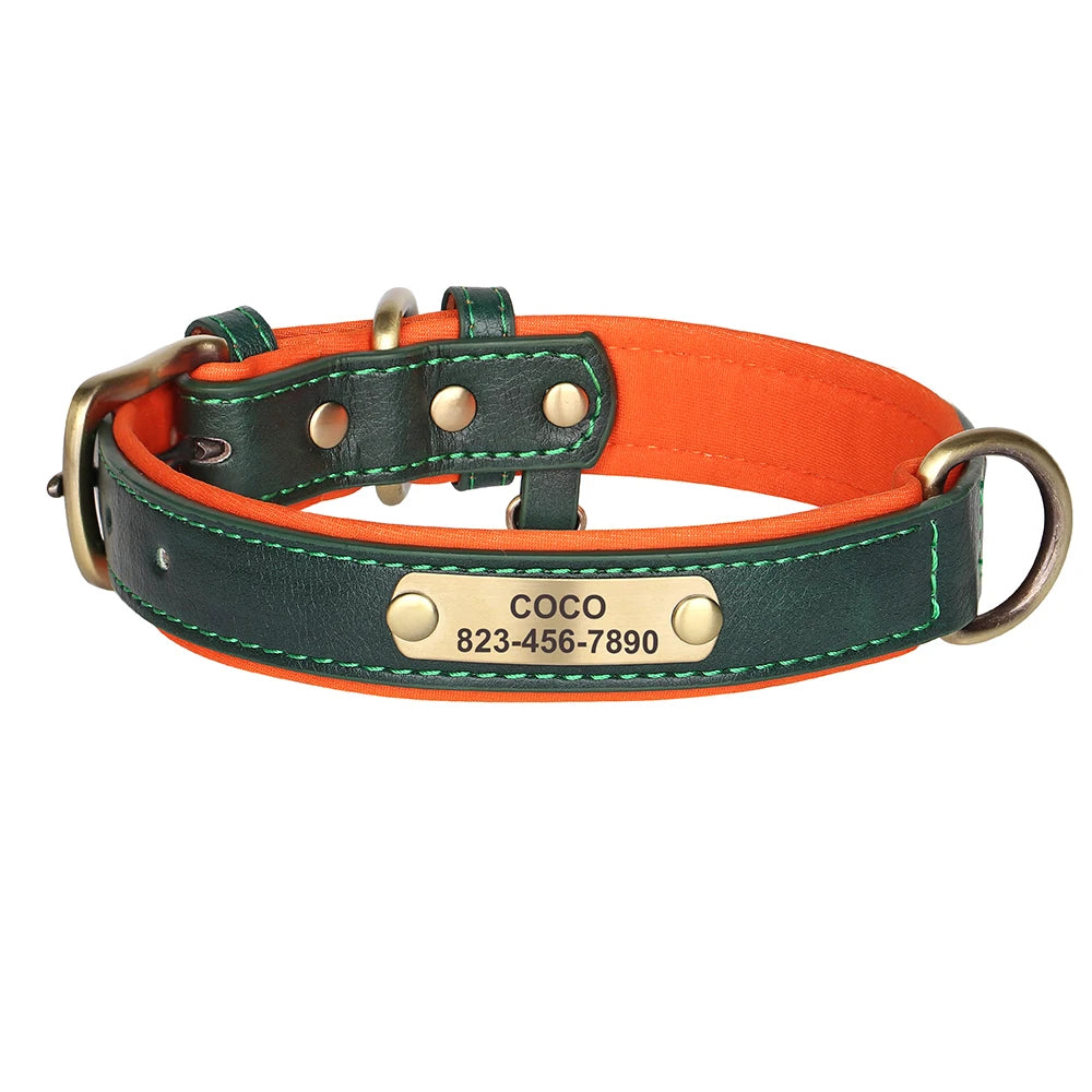 Free Custom Dog Collar Soft Padded Dogs Collars Personalized PU Leather Pet Necklace Adjustable for Small Medium Large Dogs Pug