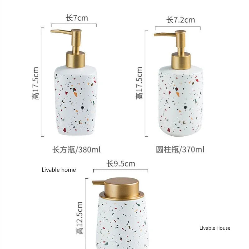 Ceramics Portable Soap Dispensers Handwashing Fluid Bottle Terrazzo Pattern Lotion Bottle Soap Bottle Bathroom Soap Dispensers