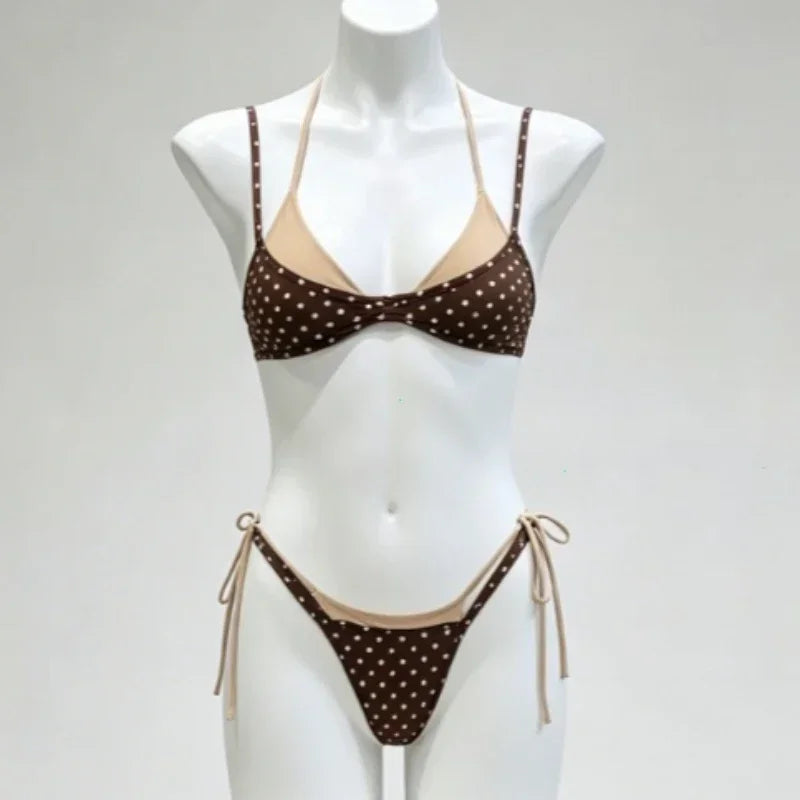 2026 Bikini Gathering Women's Swimsuit Sexy Neck Splicing Swimsuit Summer Beach Wear
