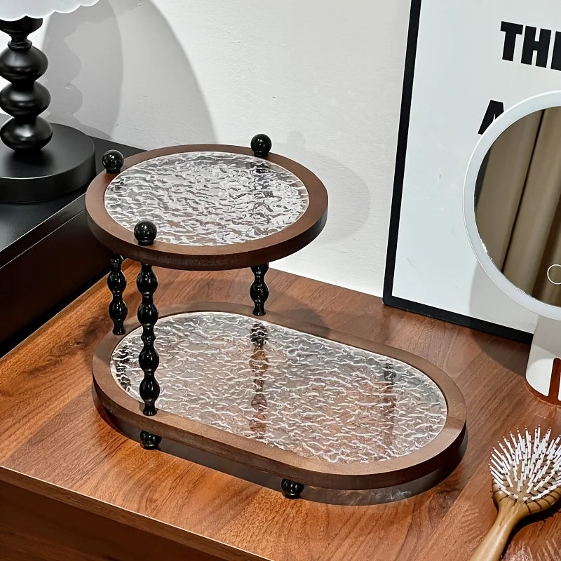 Retro Desktop Storage Rack Wood 2layer Cup Holder Shelf Desktop Organizer Countertop Porch Storage for Bathroom Porch Office