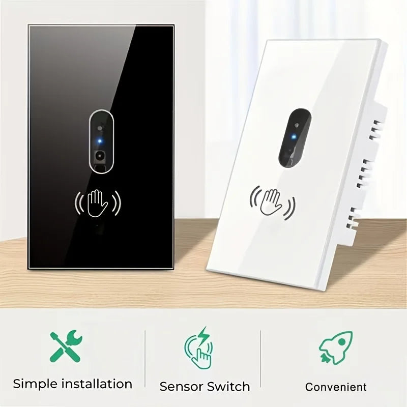 1pc Wall Light Switch Wave Infrare IR Sensor No Need Touch US 220V 110V Glass Screen Panel Electrical Power On Off Lamp