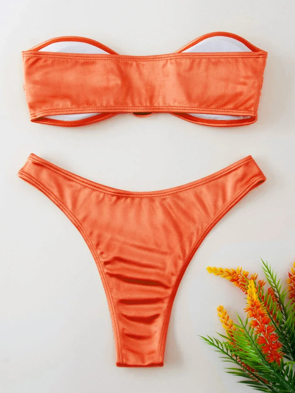 Bandeau Bikini Swimsuit Women 2026 Two-piece Swimwear Thong Bikinis Sets Female Bathing Suit Push Up Monokini Beach Wear Biquini