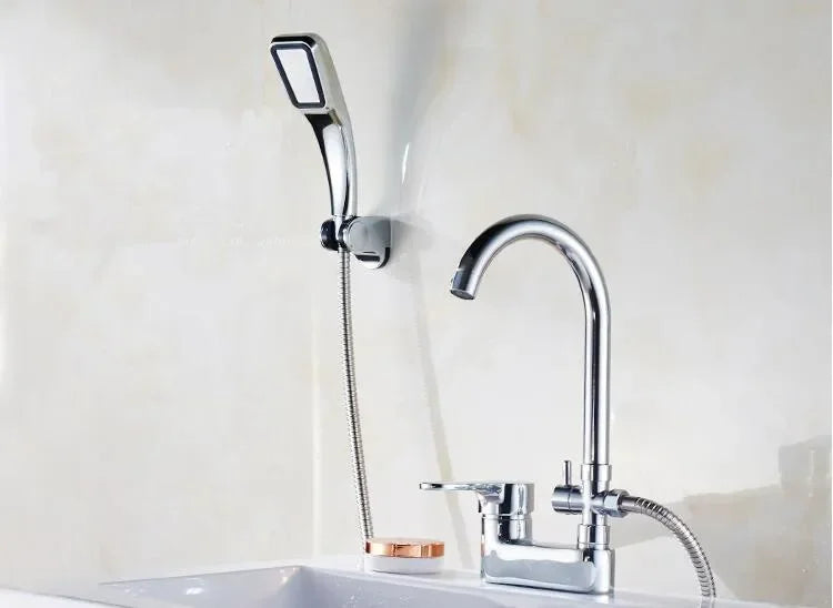 Chrome Basin Shower Faucet Multifunctional Bathroom Mixer Valve Basin Faucets Hot Cold Mixer Valve Single Handle Deck Mounted