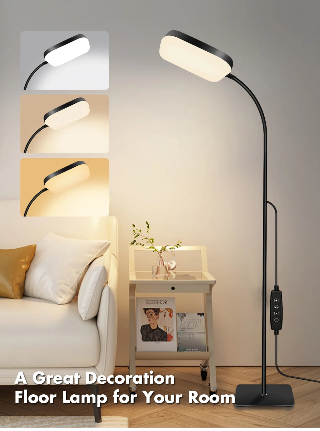 Modern LED Floor Lamp Bright 18W Sofa Reading Lamps for Lash Extensions Dimmable Modern Standing Light Adjustable Gooseneck