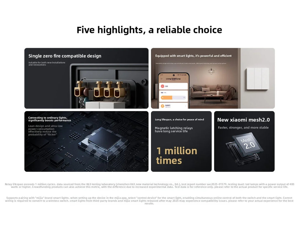 Xiaomi Smart Wall Switch Single Double Triple Key Dual Control Live&Neutral Line Work for Smart Light Mi home App