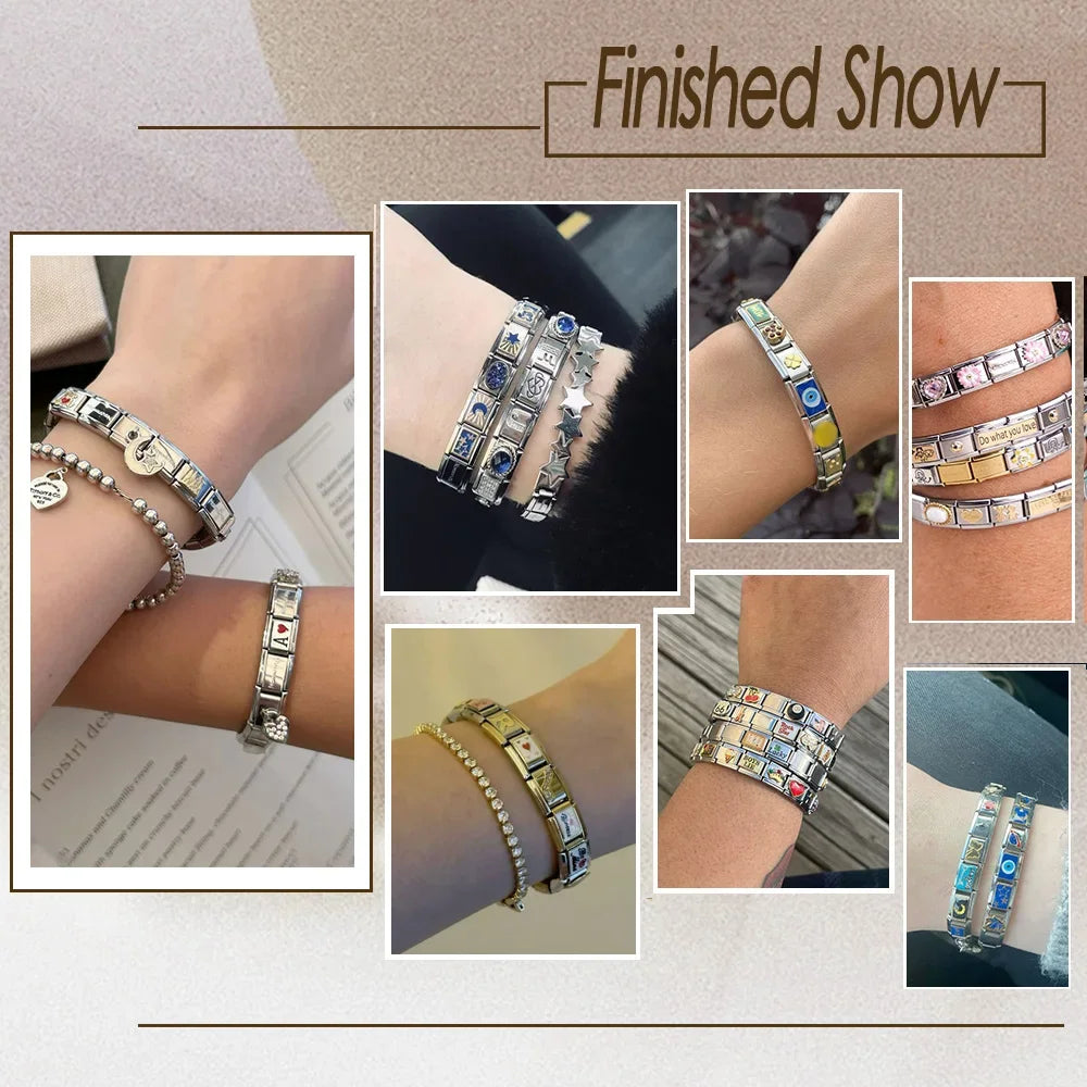Fashion Birthday Party Beer Drink Gift Italian Charm Links Fit 9mm Bracelet Stainless Steel Jewelry DIY Making