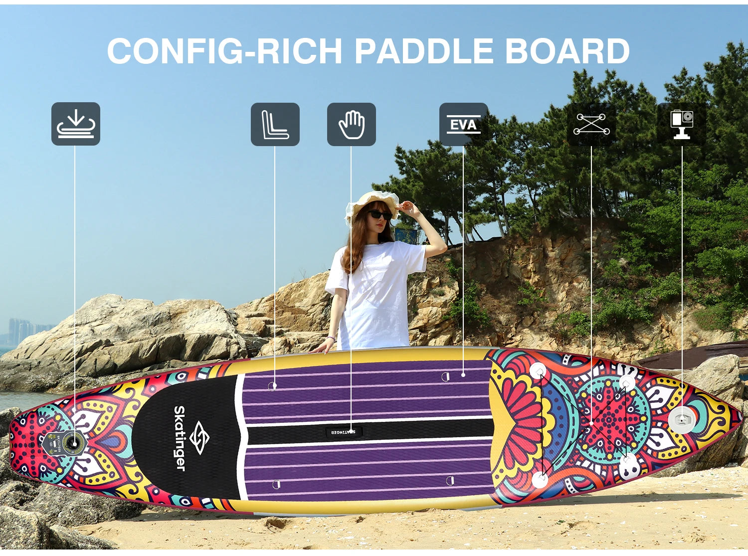 SKATINGER SUP Waterproof Inflatable Paddle Board 11'6"x32"x6" Standing Style Aquatic With Fishing Accessories SUB Board