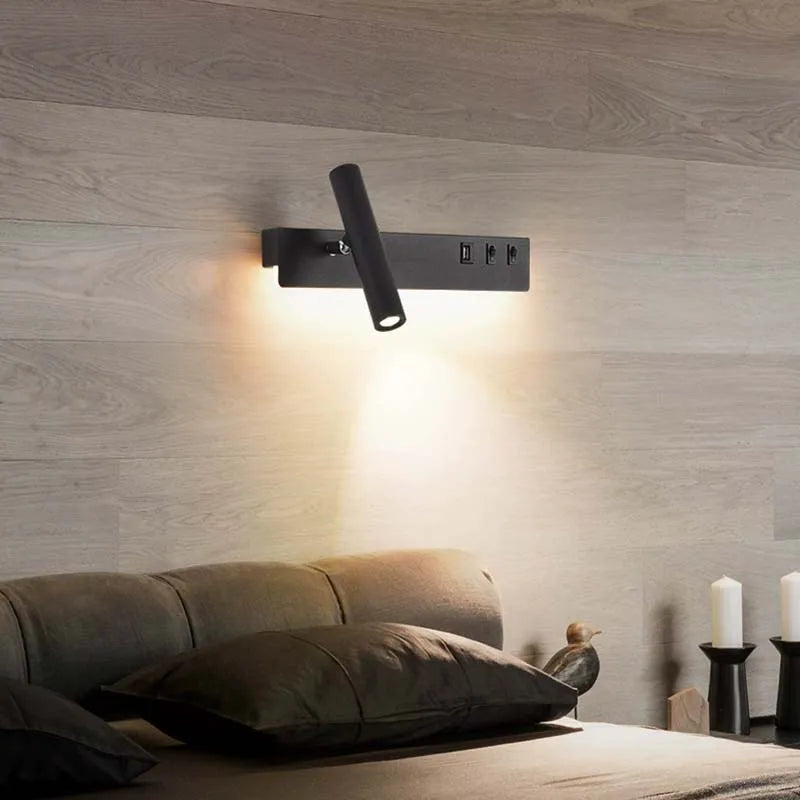 LED wall light with switch, rotatable USB reading spotlight, spotlighting, bedroom bedside hallway home decoration wall light