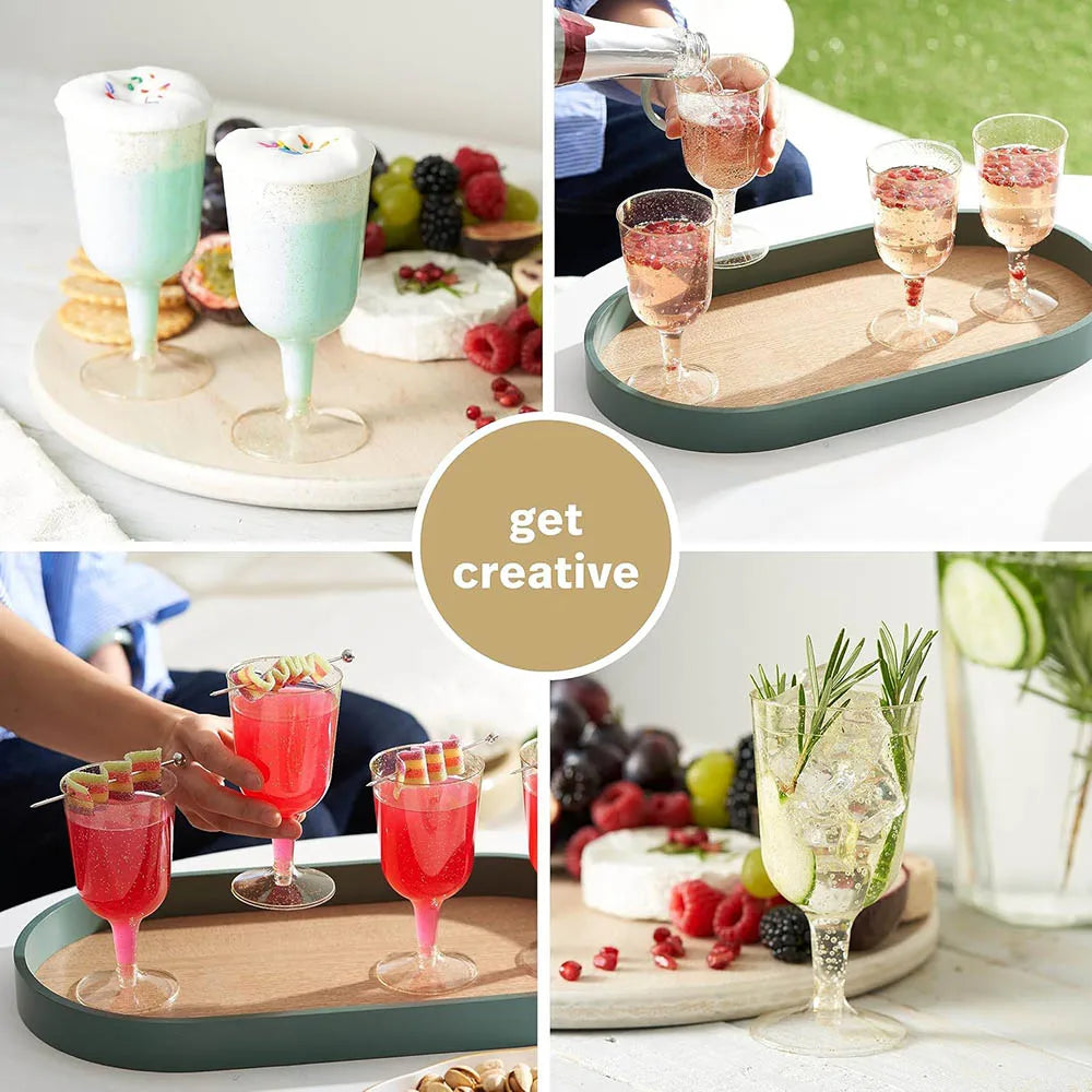 6oz Plastic Wine Glasses, Gold Glitter Wine Glasses, Plastic Wine Cups Reusable Plastic Goblets for Cocktail Parties,Weddings