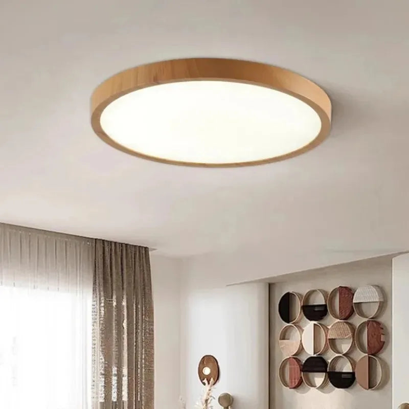 Modern Wood Grain LED Ceiling Light Circular Ultrathin Walnut wood Bedroom living room Restaurant Balcony Aisle Home Lights