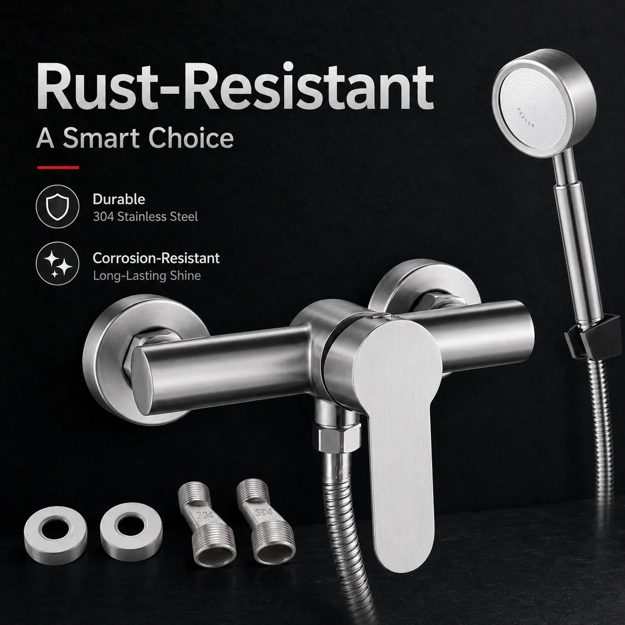 Stainless Steel Concealed Shower Mixer Valve Wall Mount Hot Cold Water Mixing Tap for Bathroom