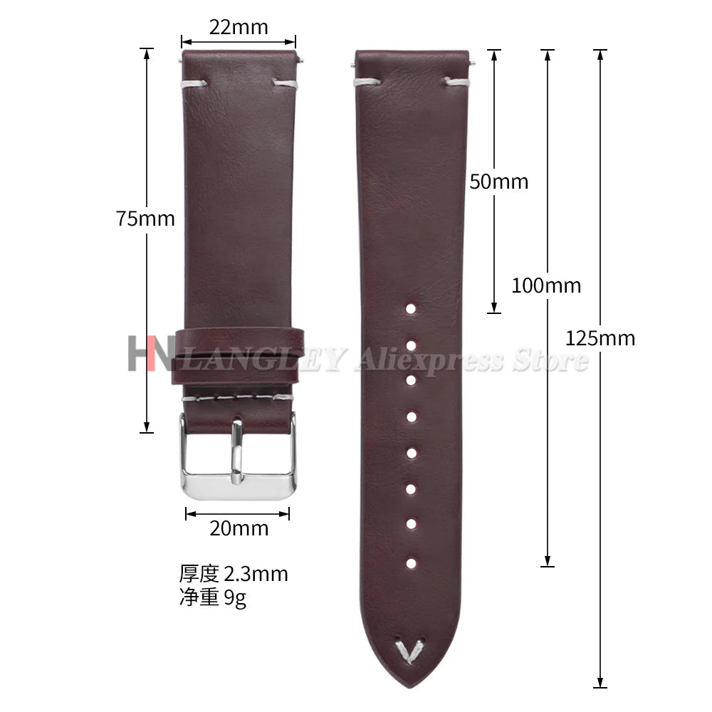 18mm 20mm 22mm Vintage Oil Wax Leather Watch Band Brown Black Cowhide Straps Quick Release Universal Bracelet for Men Wristbands