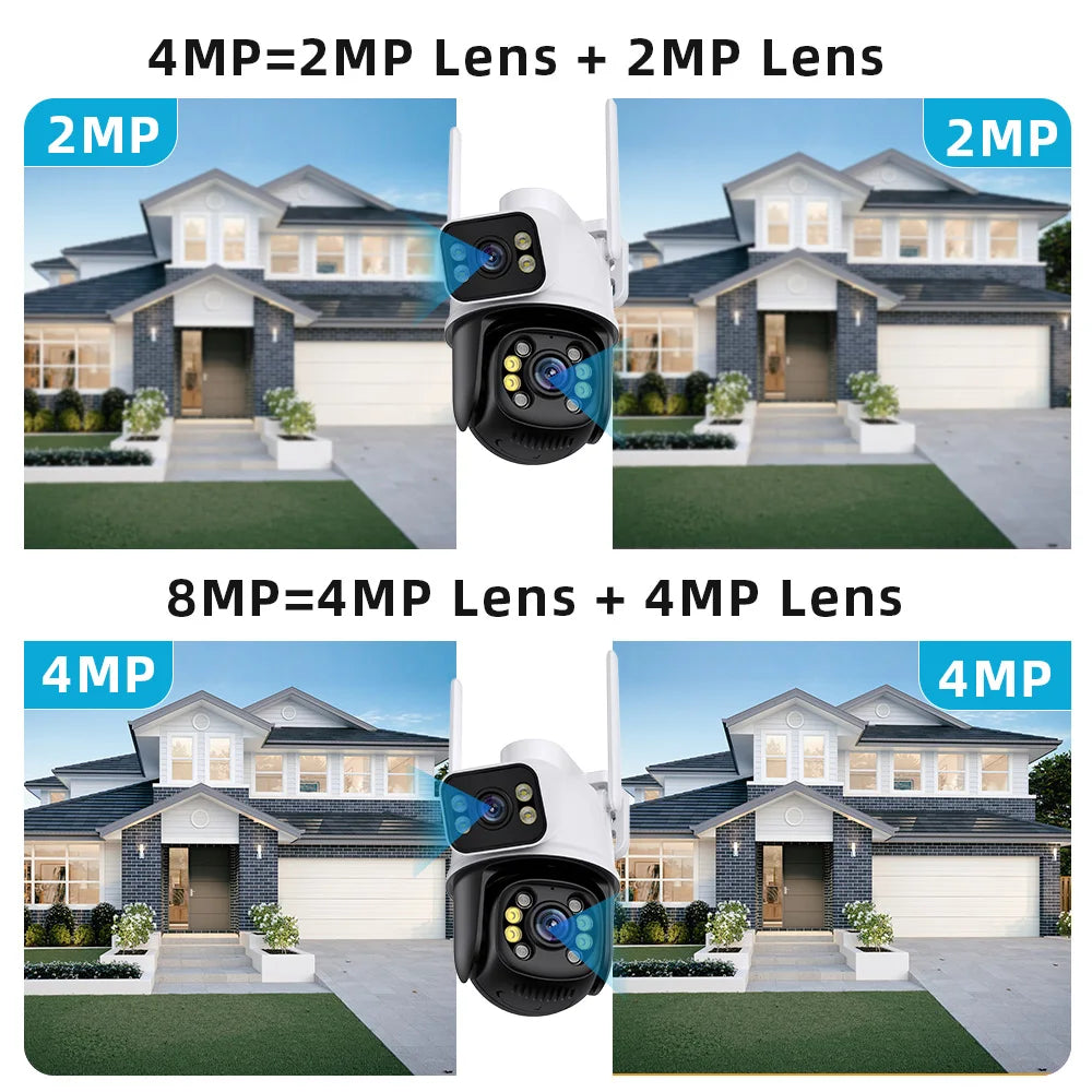 Wifi Surveillance Cameras 4K Waterproof Outdoor Wireless Security Camera Dual Lens Security-Protection ICsee IP Camera AI Track