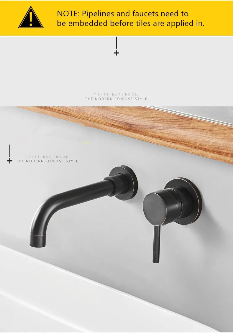 Bathroom Faucet Brass Hot and Cold Water Sink Faucet Wall Mounted Mixer Tap Single Handle Two Hole Vintage Faucet