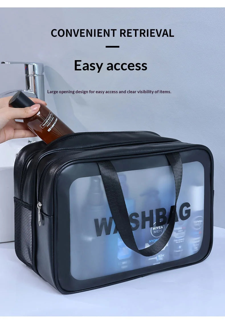 Homefish Large capacity transparent dry wet separation double-layer washbag frosted travel portable handheld bath storage bag