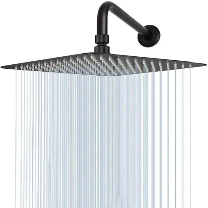 SUS304 Stainless Steel Rainfall Shower Head 15" Extension Arm High Pressure Ultra Thin Square Shower Set Single Chrome Finish