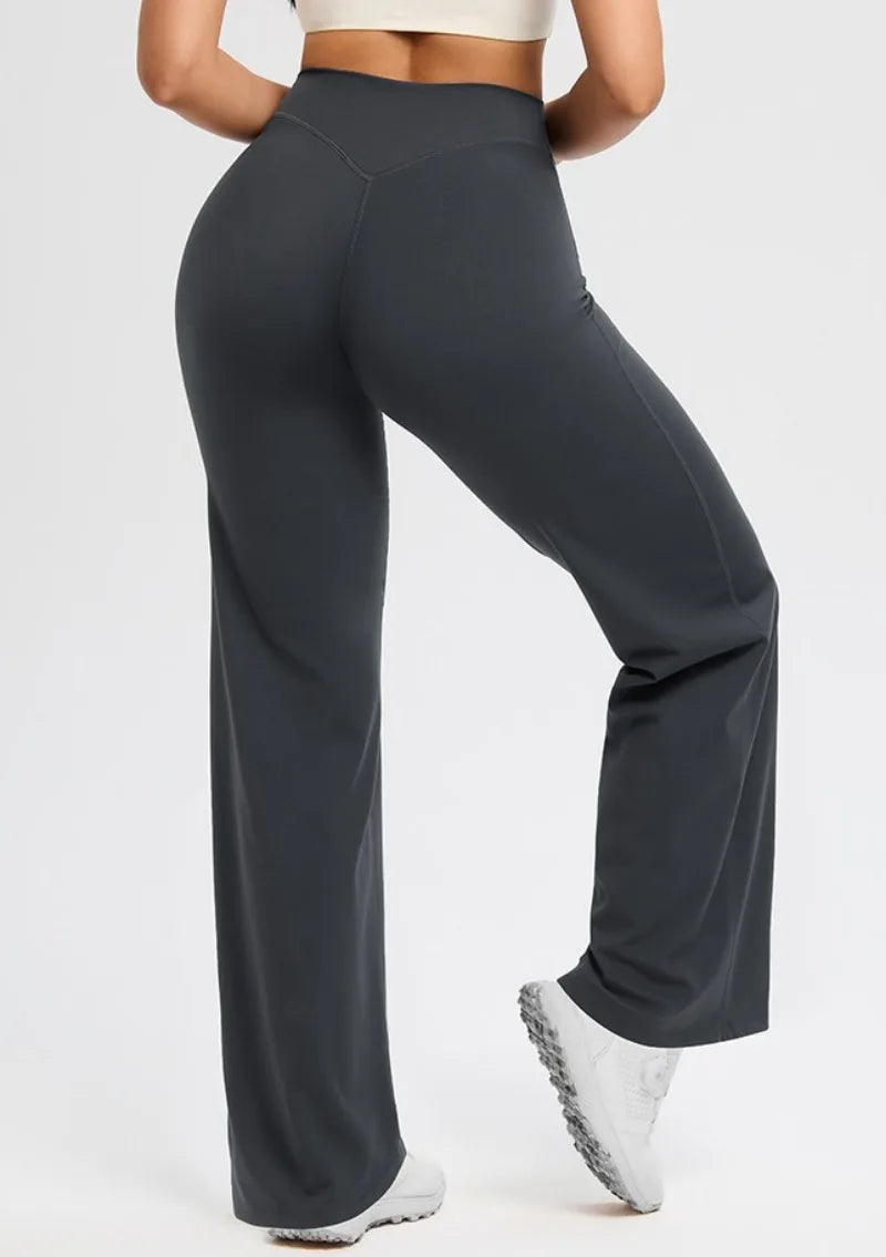 2026 C-B Women High Waist V Back Scrunch Straight Leg Yoga Pants Naked Feel Tummy Control Stretch Gym Pilates Sports Trousers