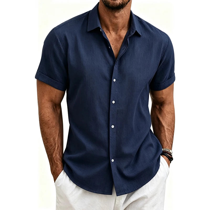 2026 Men's Simple and Fresh Shirt - Street Fashion Loose Quick-Drying Casual Shirt-Hawaiian Vacation Style Solid Collar Cardigan