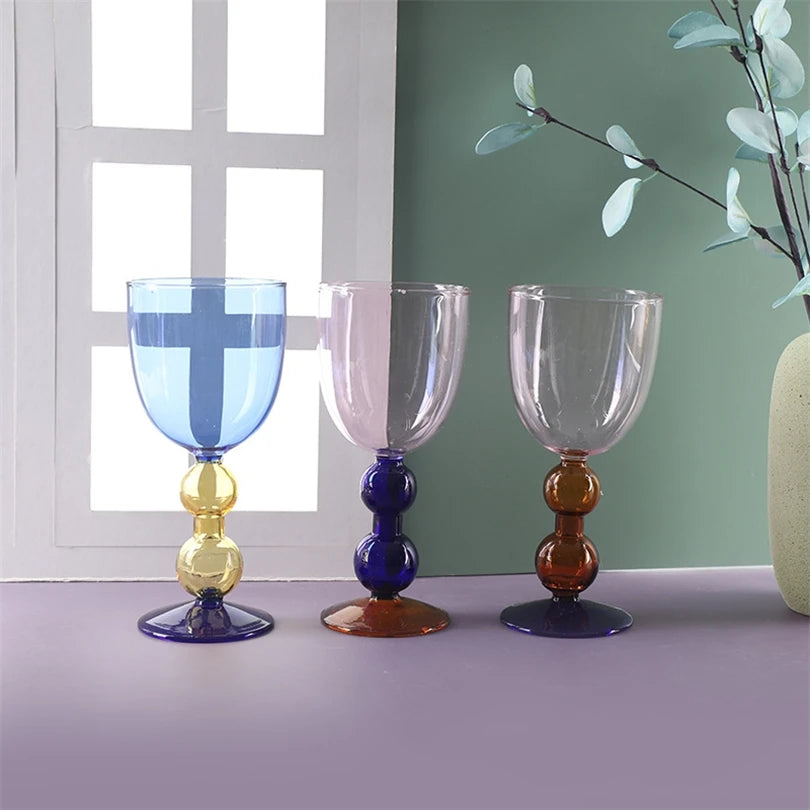 Creative Stained Glass Goblets Contrast Color Wine Glasses Ins Style Simple Home Wine Glasses Drink Cups