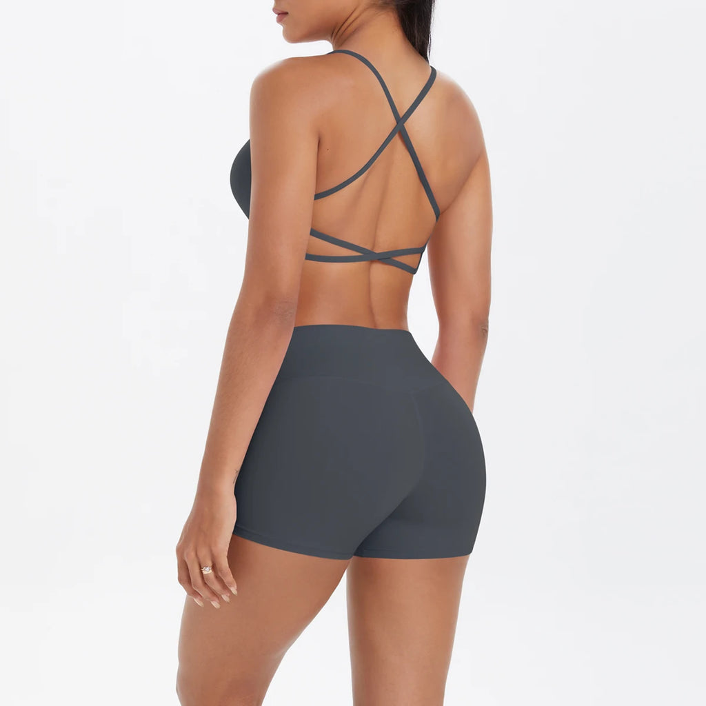 New Cross Backless Yoga Bra And Fitness Shorts Gym Yoga Set Woman’s Summer Running Sports Quick-Dry Women Gym Clothing Yoga Suit