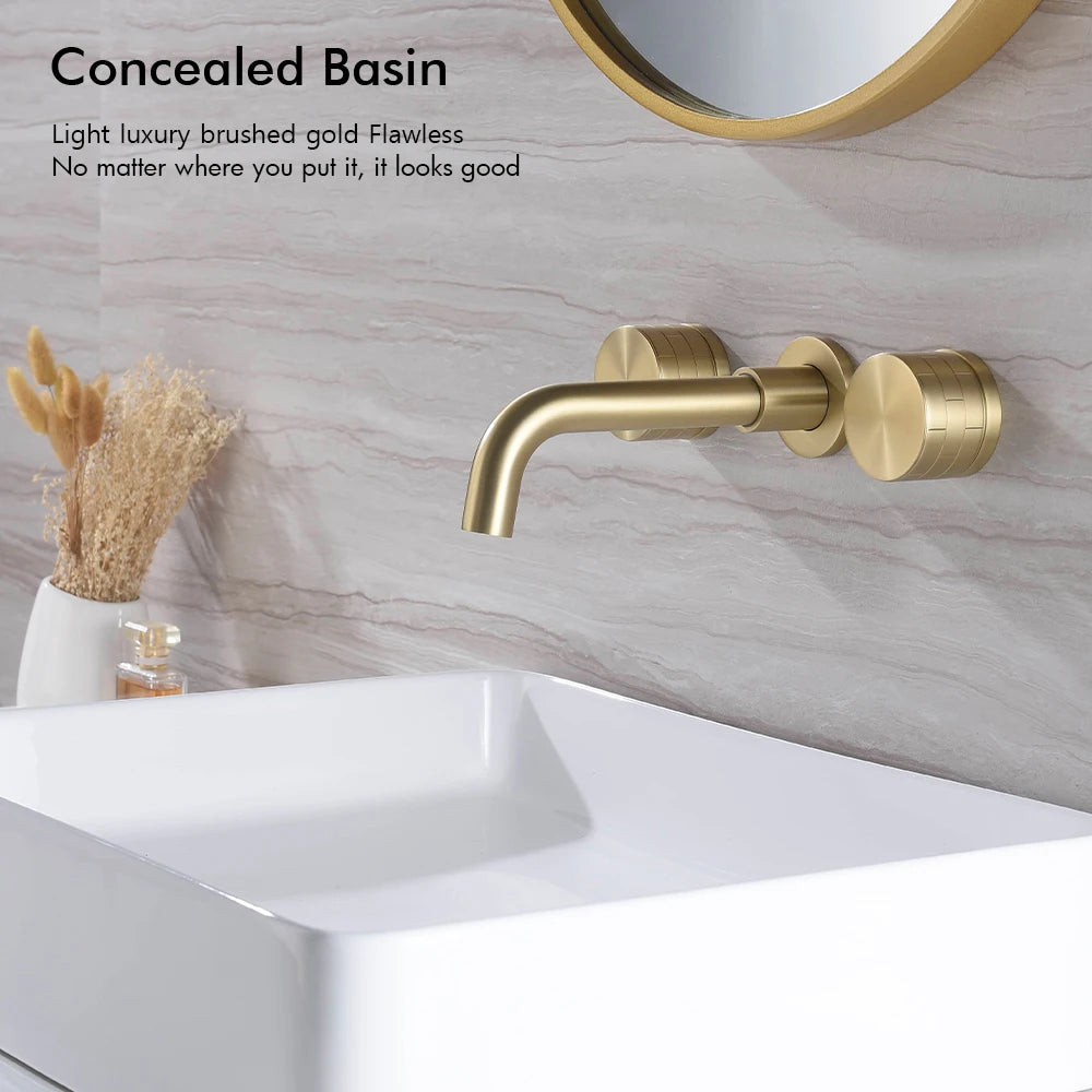 Basin Faucet Concealed Box Double Handle Sink Tap 2 Scarves Pattern Knob Bathroom Mixer Wall Mounted Brass Crane
