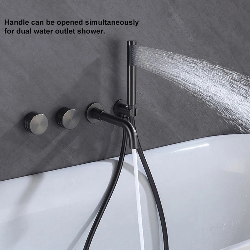 Brushed Gold Bathroom Faucet Wall-Mounted Bathtub Outlet Brass Hand-Held Shower Head Hot and Cold  Bathroom Mixer Tap