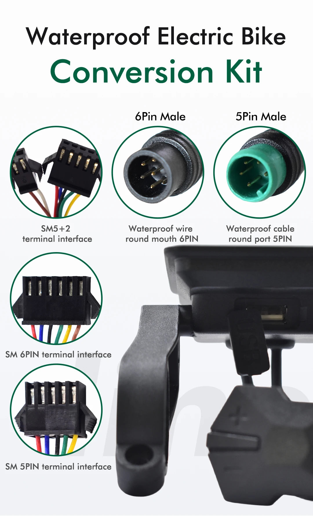 UART2 M5 24V 36V 48V Electric Bicycle Colorful Display E Scooter LCD Panel With USB UART For Mountain Electric Bike Parts (6PIN)