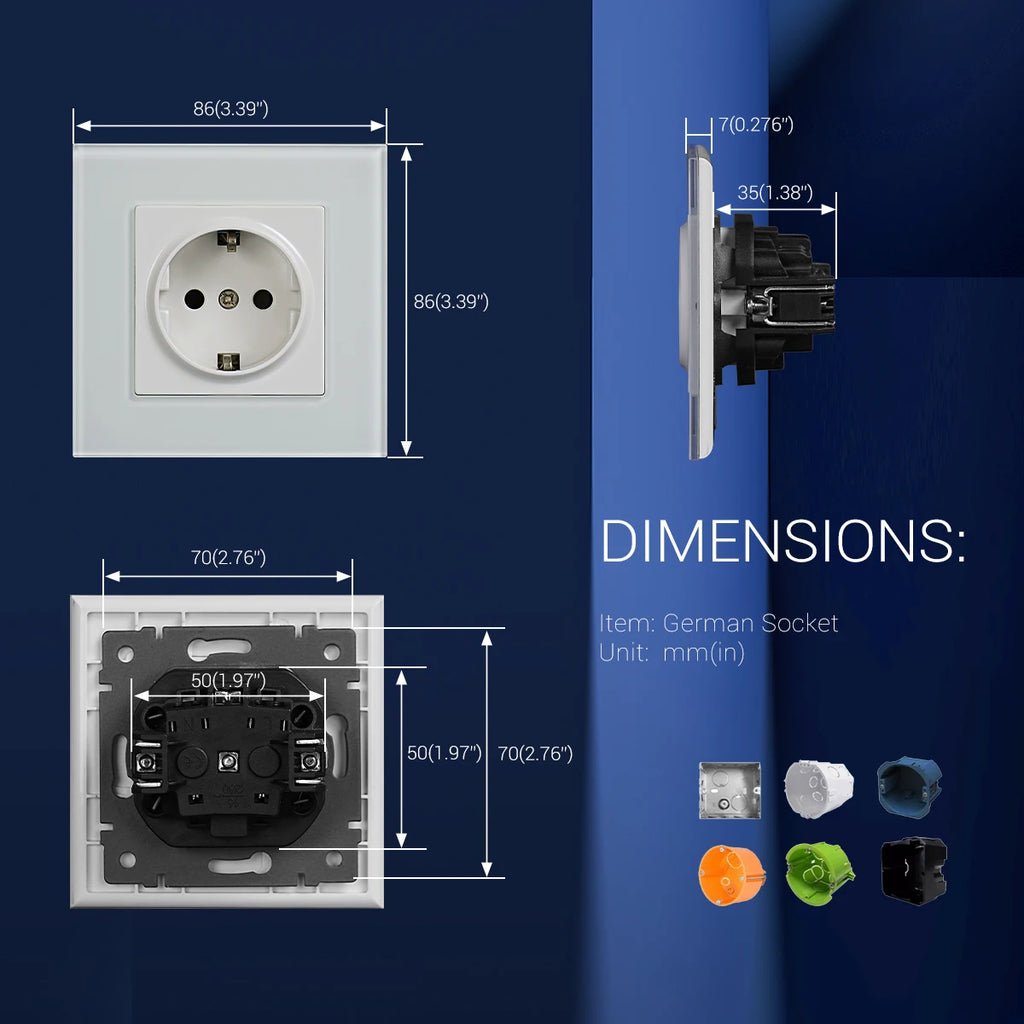 Factory Direct Selling High Quality EU Standard 10 /16Amp Electric Luxury Tempered Glass Light Wall Switch and Socket