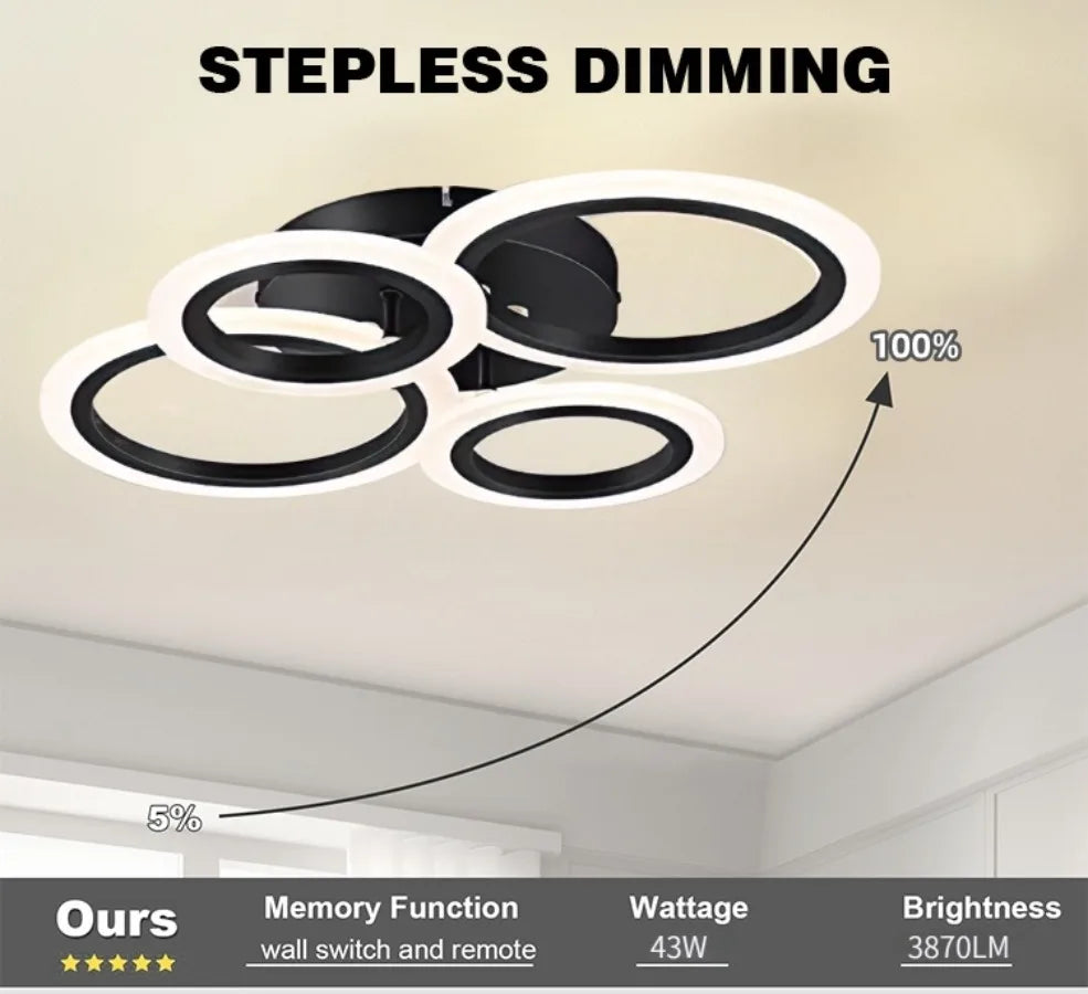 Modern Dimmable LED Ring Ceiling Lights Chandelier Indoor Home Decor Lighting Fixture for Living Dining Bedroom Study Room