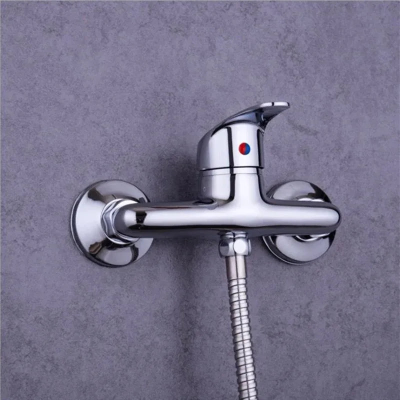 Wall Mounted Chrome Bathroom Shower Faucet Single Handle Bathtub Mixer Tap Hot Cold Water Valve with G1/2 Shower Hose Connector