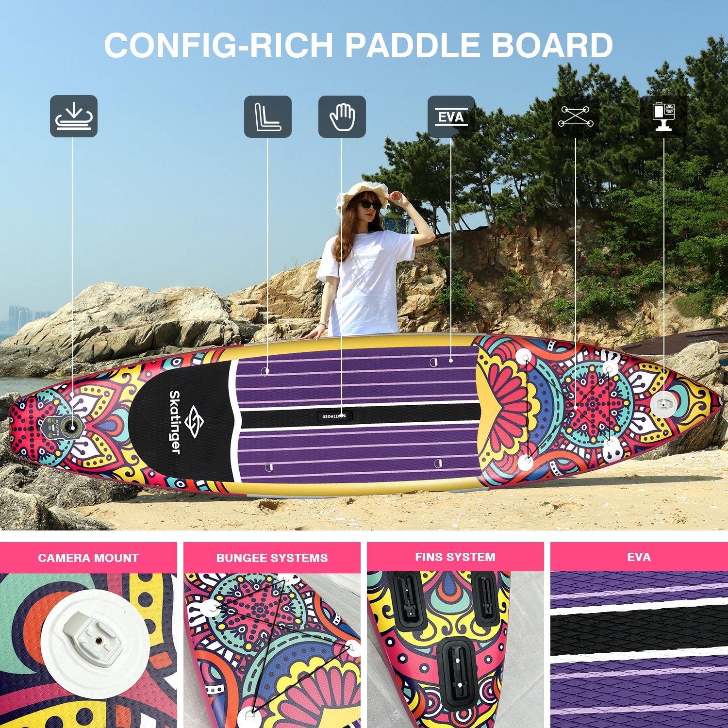 SKATINGER SUP Waterproof Inflatable Paddle Board 11'6"x32"x6" Standing Style Aquatic With Fishing Accessories SUB Board