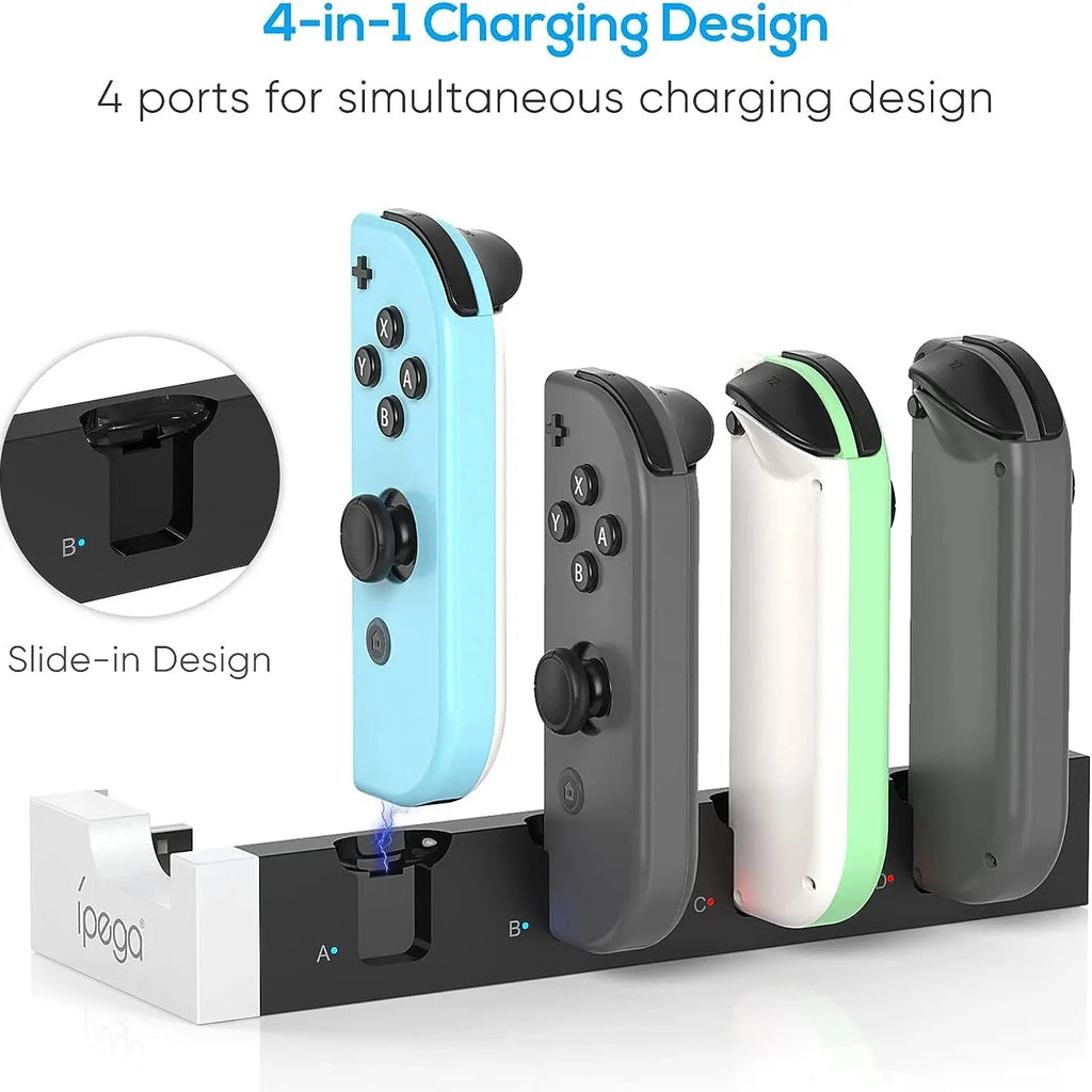 IPEGA PG-9186 Joycon Charging Dock Station for Switch&OLED - Charges Up To 4 Controllers, Compatible with Switch and OLED Model