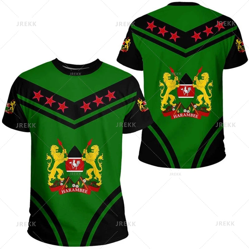 3D Kenya National IndependenceDay Printed T Shirt The Republic-of Kenya Emblem Falg Graphic Short Sleeves Vintage Tee Shirts Top