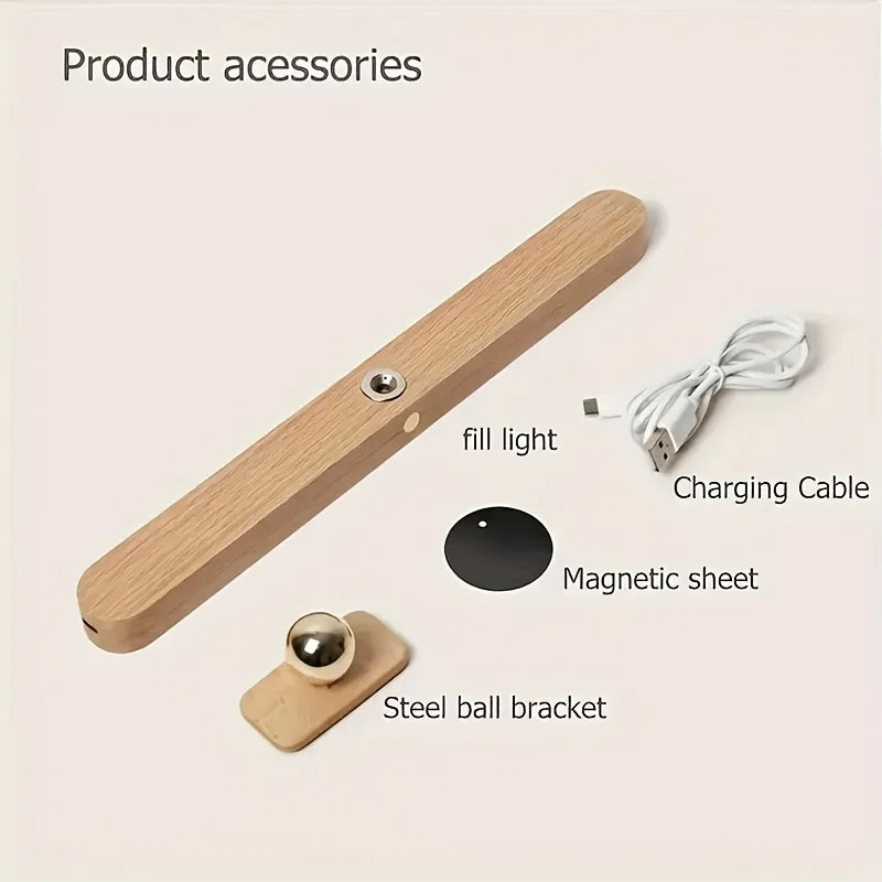 Modern Wooden LED Night Light - Touch-Controlled, Rechargeable, Wall Mount or Freestanding Lamp, Wireless LED Makeup Light