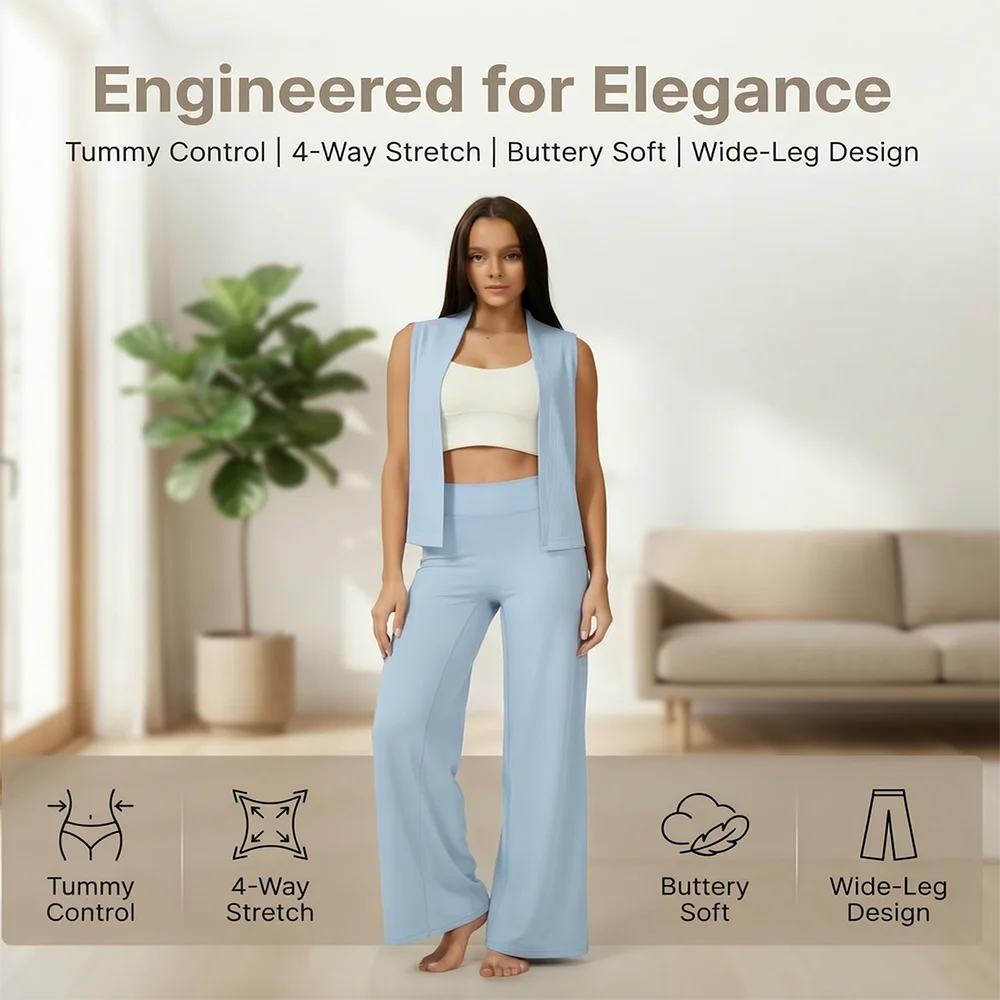 Women High Waist Wide Leg Yoga Pants Loose Flare Leggings Tummy Control Straight Workout Trousers Casual Lounge Pants Fitness