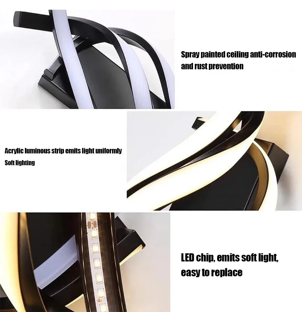 Modern LED Wall Lamp Home Line Decoration Wall Lamp Living Room Background Wall Bedroom Headboard Black White Lighting Lustre
