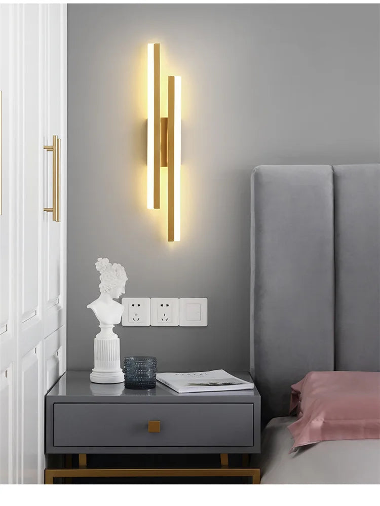 Modern Minimalist LED Wall Lamp Double Vertical Bar Frosted Acrylic Sconce Light for Living Room Sofa Background Bedroom Headboa