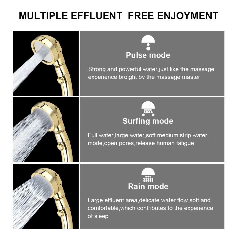 High Pressure Shower Head Set With Hose and Holder Silver 3 Modes Large Flow Rainfall Handheld Shower Faucet Bathroom Accessoies