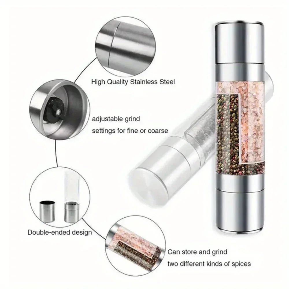 Double Head Pepper Grinder Stainless Steel Spice Bottle Pepper Mill Manual Spice Grinder Mill Household Kitchen Gadgets